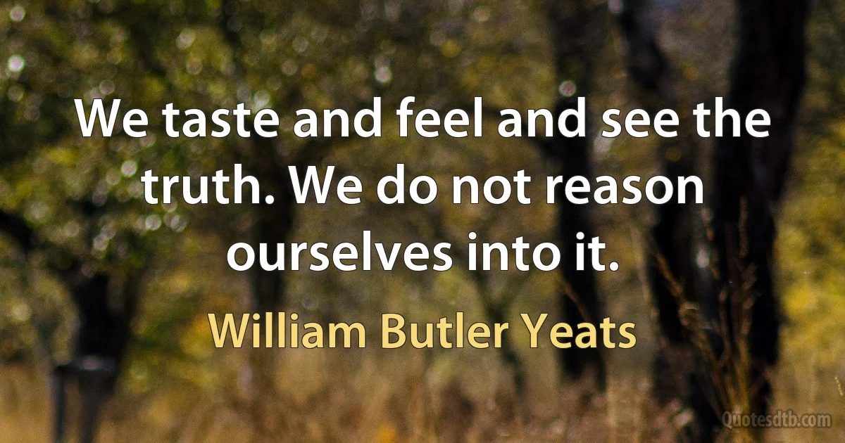 We taste and feel and see the truth. We do not reason ourselves into it. (William Butler Yeats)