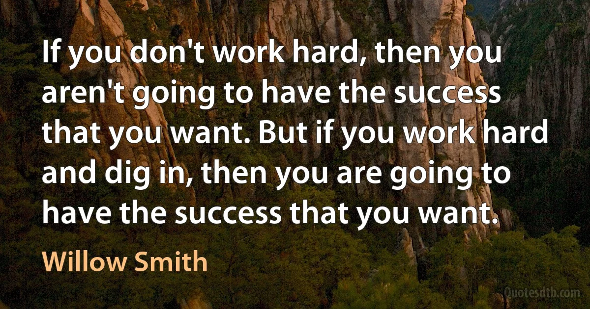 If you don't work hard, then you aren't going to have the success that you want. But if you work hard and dig in, then you are going to have the success that you want. (Willow Smith)