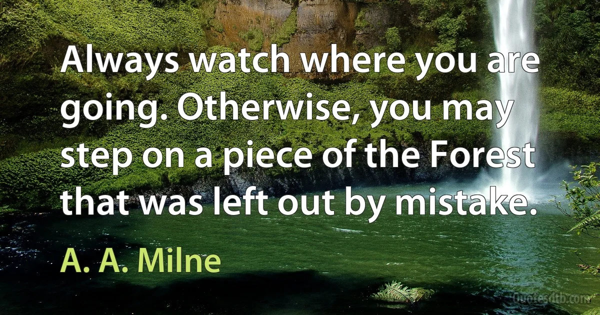 Always watch where you are going. Otherwise, you may step on a piece of the Forest that was left out by mistake. (A. A. Milne)