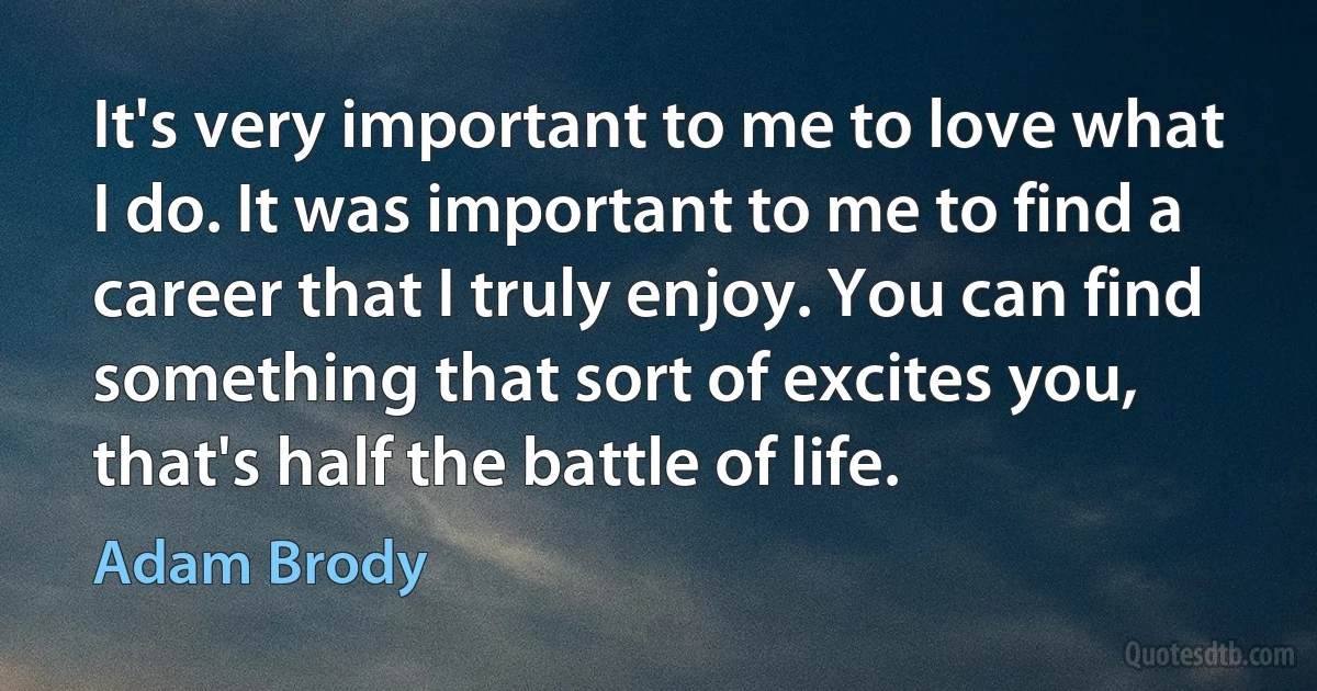 It's very important to me to love what I do. It was important to me to find a career that I truly enjoy. You can find something that sort of excites you, that's half the battle of life. (Adam Brody)