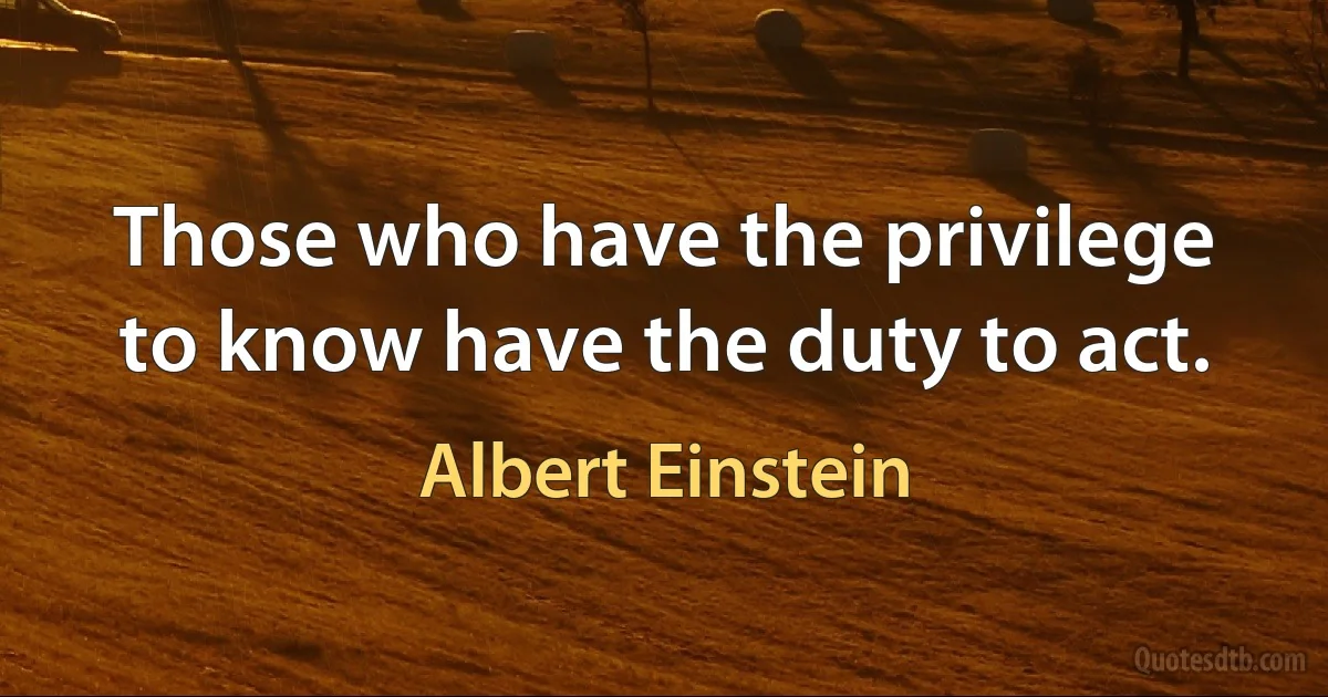 Those who have the privilege to know have the duty to act. (Albert Einstein)