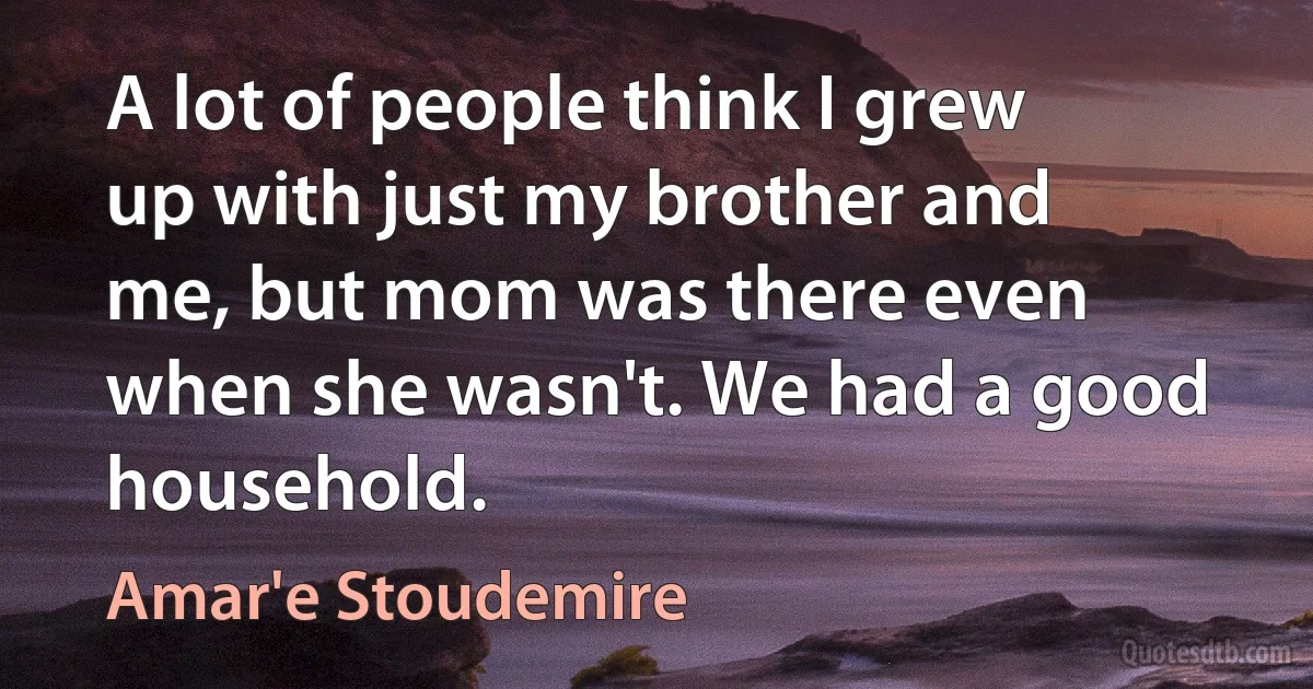 A lot of people think I grew up with just my brother and me, but mom was there even when she wasn't. We had a good household. (Amar'e Stoudemire)