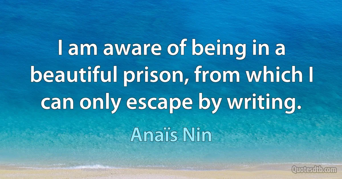 I am aware of being in a beautiful prison, from which I can only escape by writing. (Anaïs Nin)