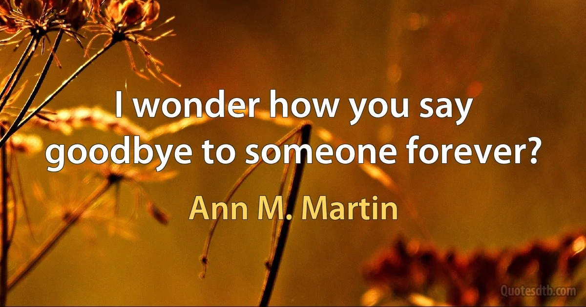 I wonder how you say goodbye to someone forever? (Ann M. Martin)