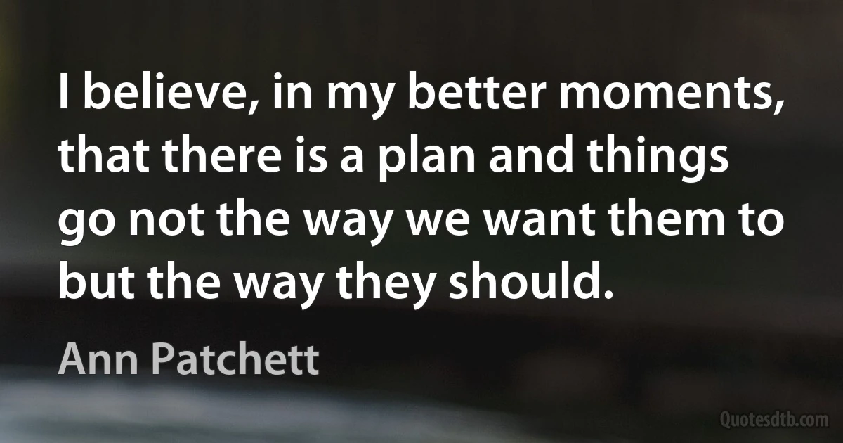 I believe, in my better moments, that there is a plan and things go not the way we want them to but the way they should. (Ann Patchett)