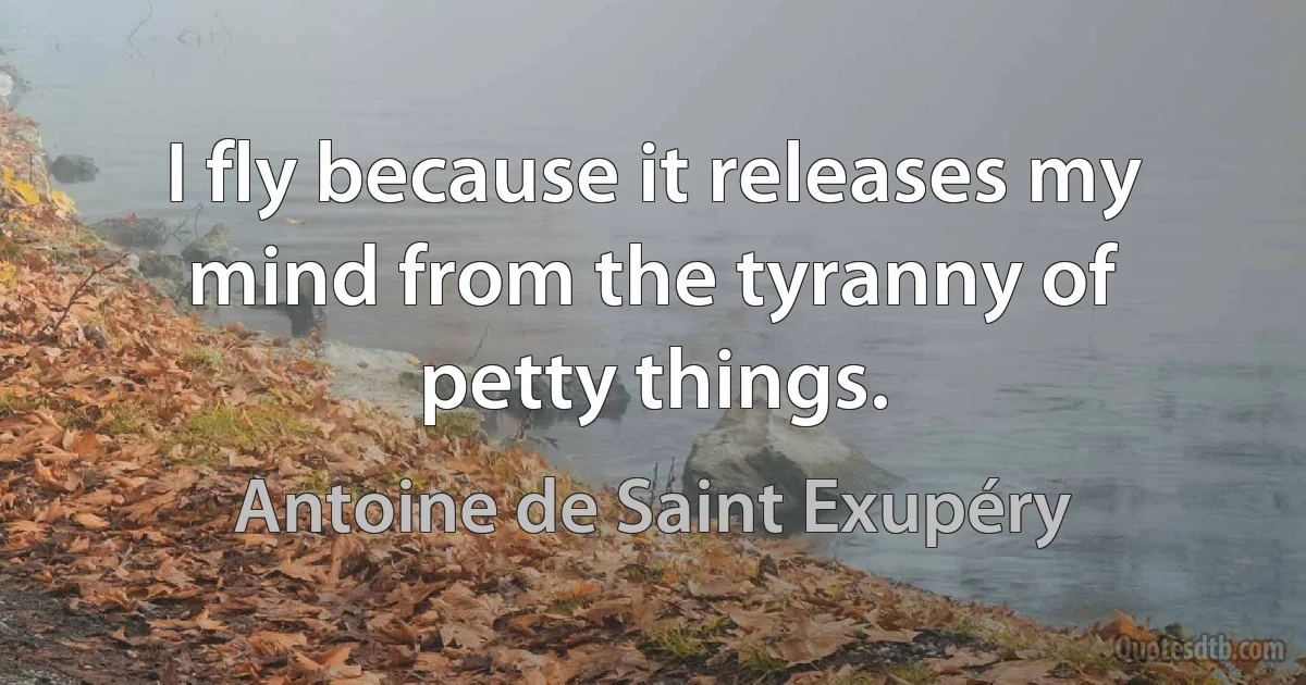 I fly because it releases my mind from the tyranny of petty things. (Antoine de Saint Exupéry)