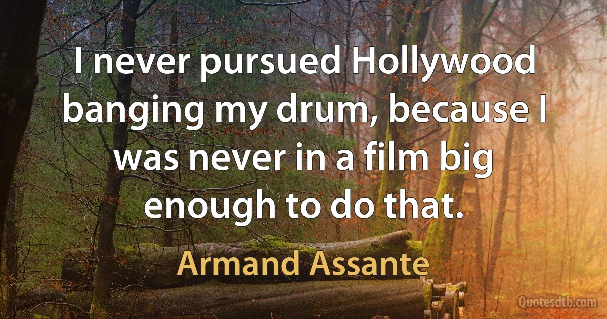 I never pursued Hollywood banging my drum, because I was never in a film big enough to do that. (Armand Assante)