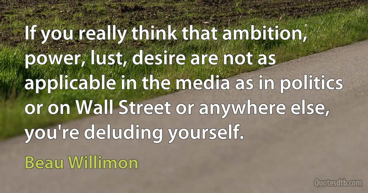 If you really think that ambition, power, lust, desire are not as applicable in the media as in politics or on Wall Street or anywhere else, you're deluding yourself. (Beau Willimon)