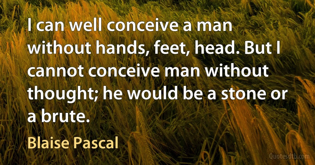 I can well conceive a man without hands, feet, head. But I cannot conceive man without thought; he would be a stone or a brute. (Blaise Pascal)