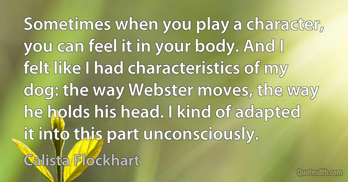 Sometimes when you play a character, you can feel it in your body. And I felt like I had characteristics of my dog: the way Webster moves, the way he holds his head. I kind of adapted it into this part unconsciously. (Calista Flockhart)