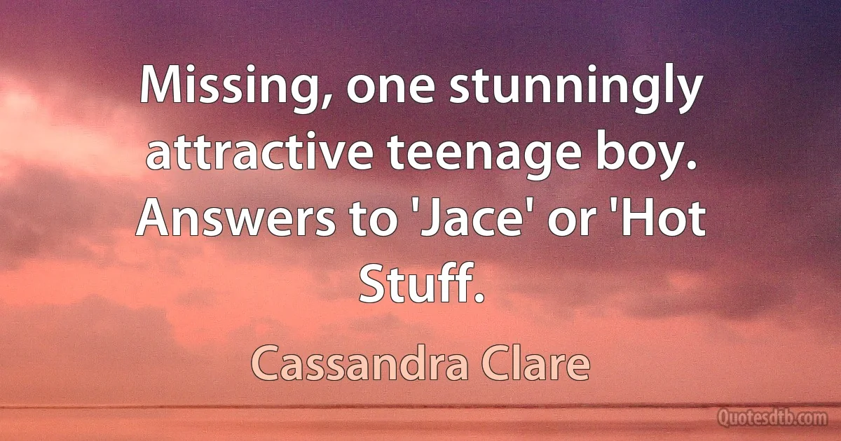 Missing, one stunningly attractive teenage boy. Answers to 'Jace' or 'Hot Stuff. (Cassandra Clare)