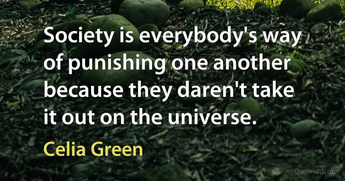 Society is everybody's way of punishing one another because they daren't take it out on the universe. (Celia Green)