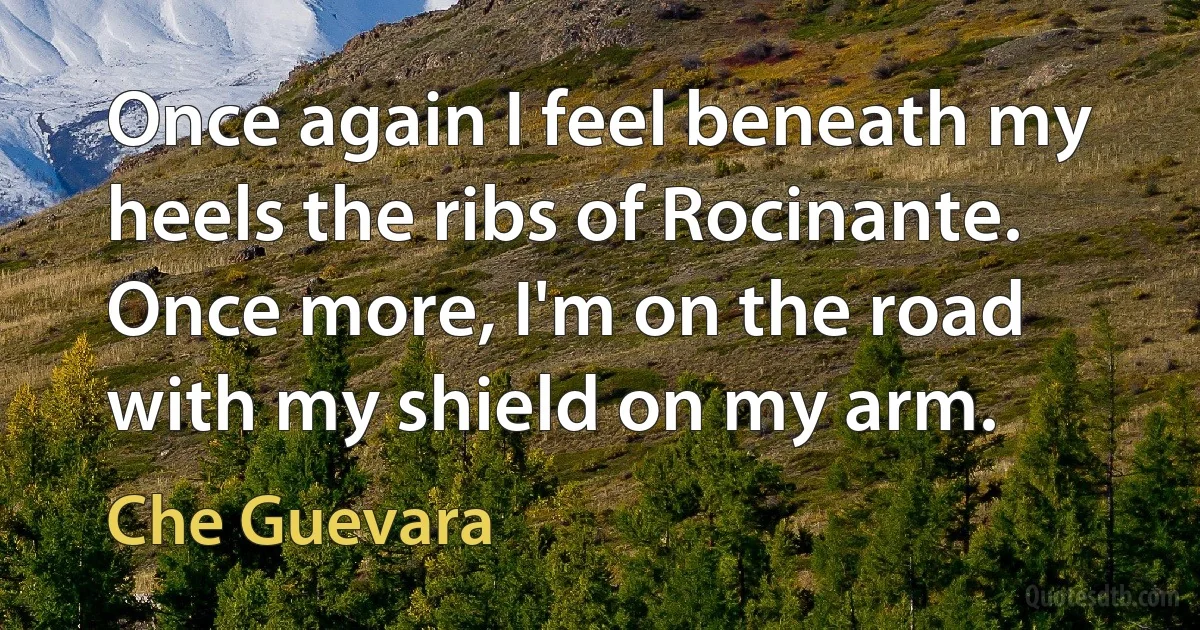 Once again I feel beneath my heels the ribs of Rocinante. Once more, I'm on the road with my shield on my arm. (Che Guevara)