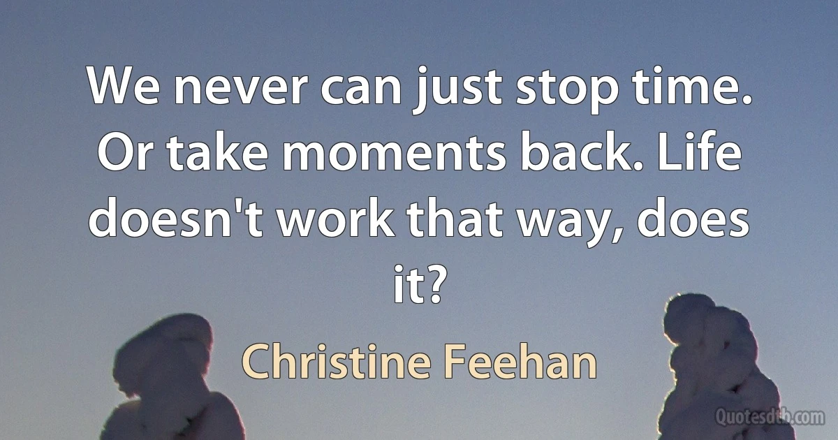 We never can just stop time. Or take moments back. Life doesn't work that way, does it? (Christine Feehan)