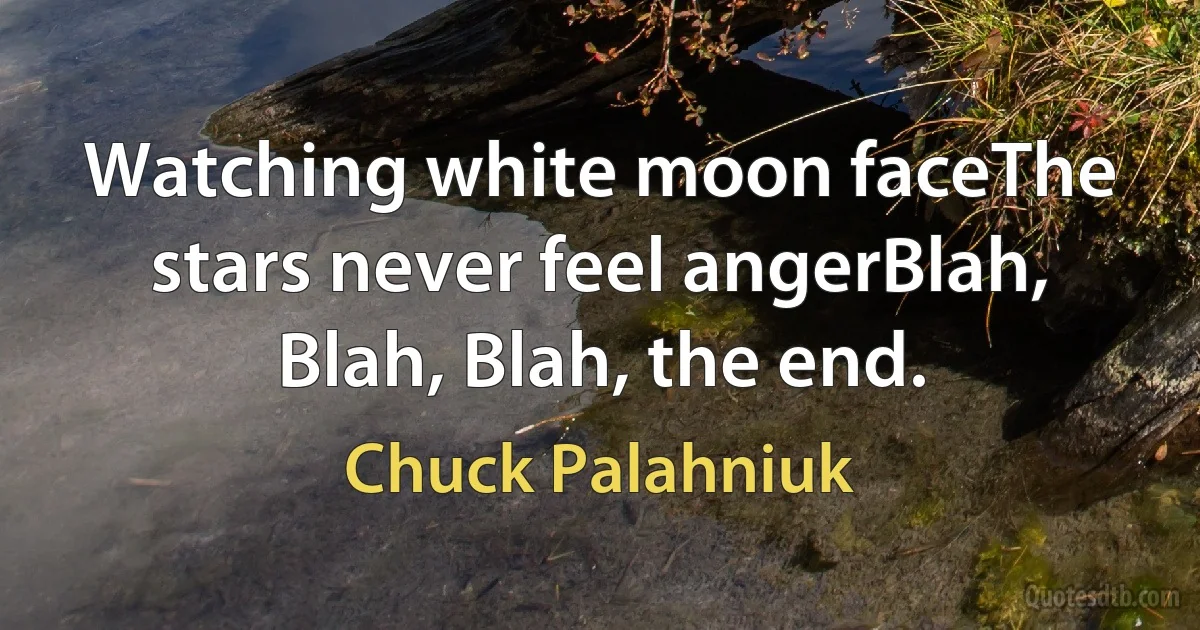 Watching white moon faceThe stars never feel angerBlah, Blah, Blah, the end. (Chuck Palahniuk)