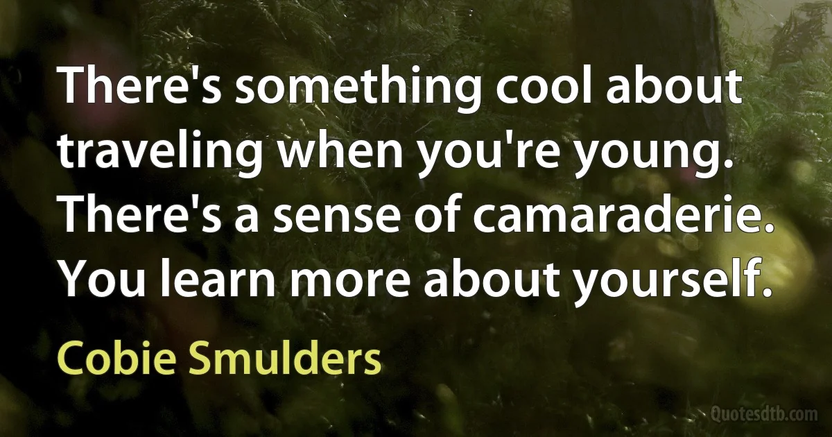 There's something cool about traveling when you're young. There's a sense of camaraderie. You learn more about yourself. (Cobie Smulders)