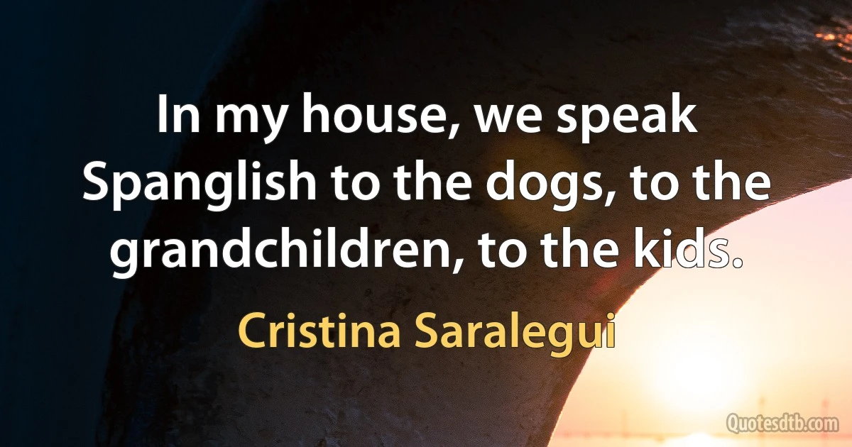 In my house, we speak Spanglish to the dogs, to the grandchildren, to the kids. (Cristina Saralegui)