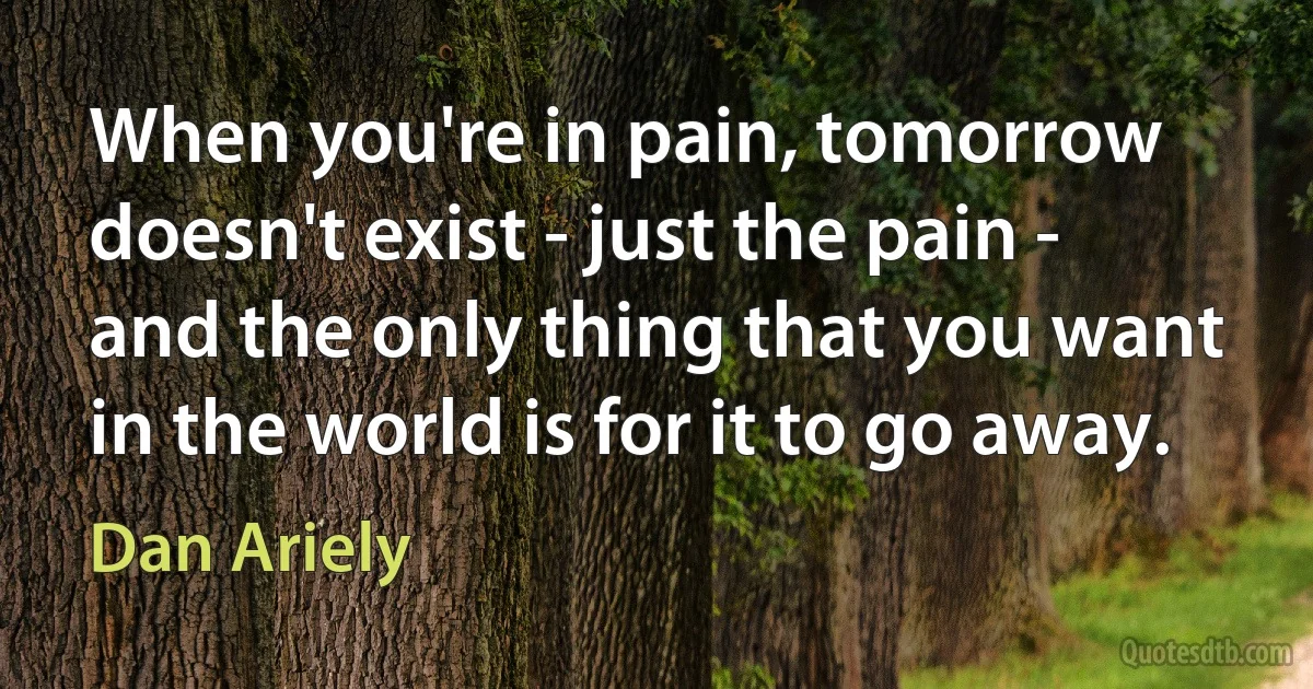 When you're in pain, tomorrow doesn't exist - just the pain - and the only thing that you want in the world is for it to go away. (Dan Ariely)