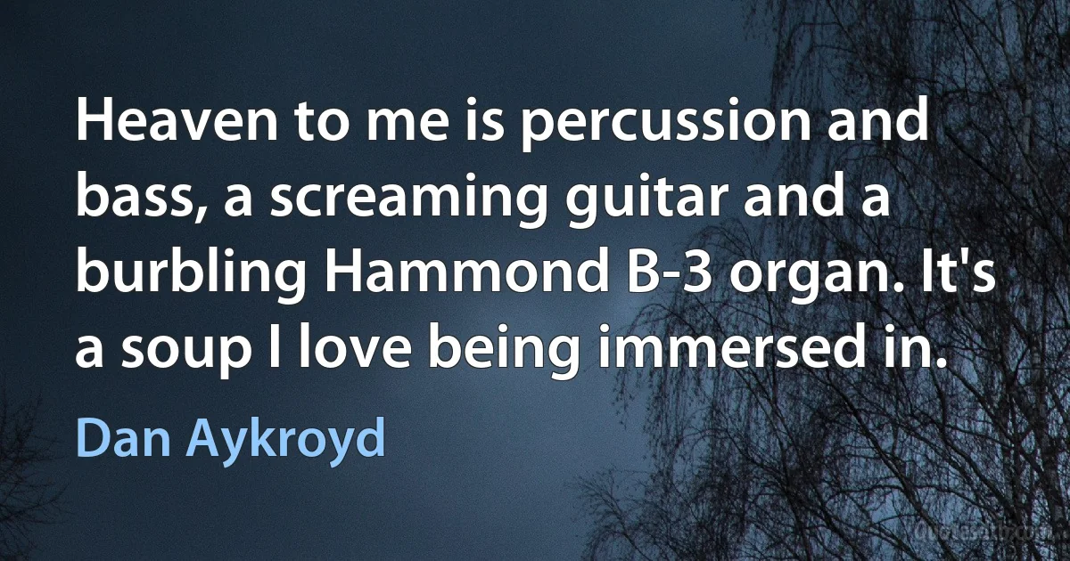 Heaven to me is percussion and bass, a screaming guitar and a burbling Hammond B-3 organ. It's a soup I love being immersed in. (Dan Aykroyd)