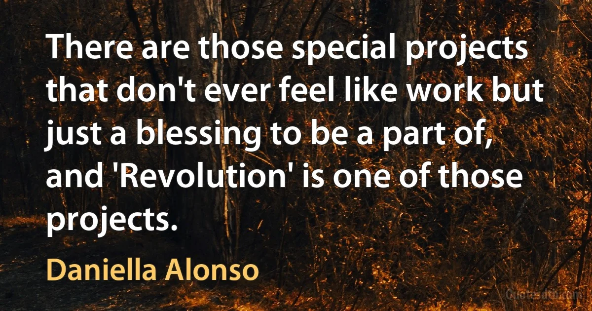 There are those special projects that don't ever feel like work but just a blessing to be a part of, and 'Revolution' is one of those projects. (Daniella Alonso)