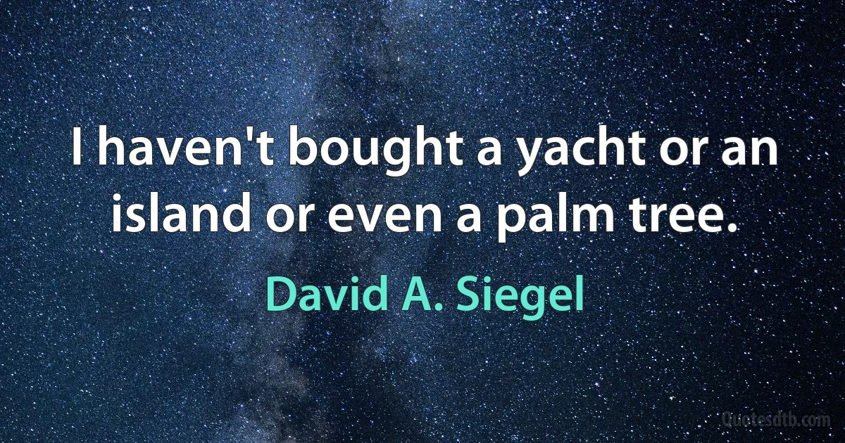 I haven't bought a yacht or an island or even a palm tree. (David A. Siegel)