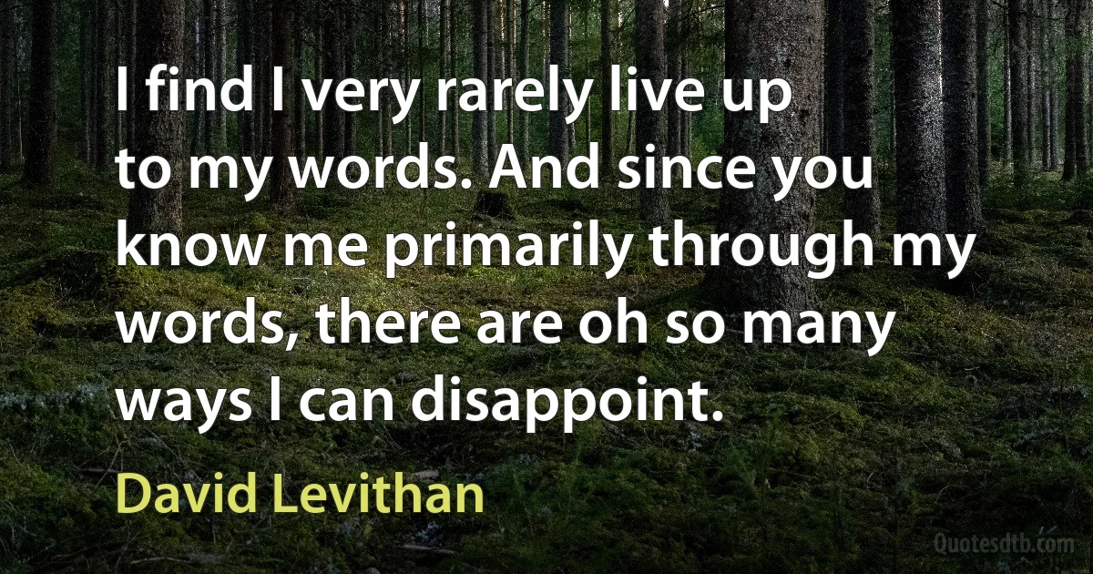 I find I very rarely live up to my words. And since you know me primarily through my words, there are oh so many ways I can disappoint. (David Levithan)