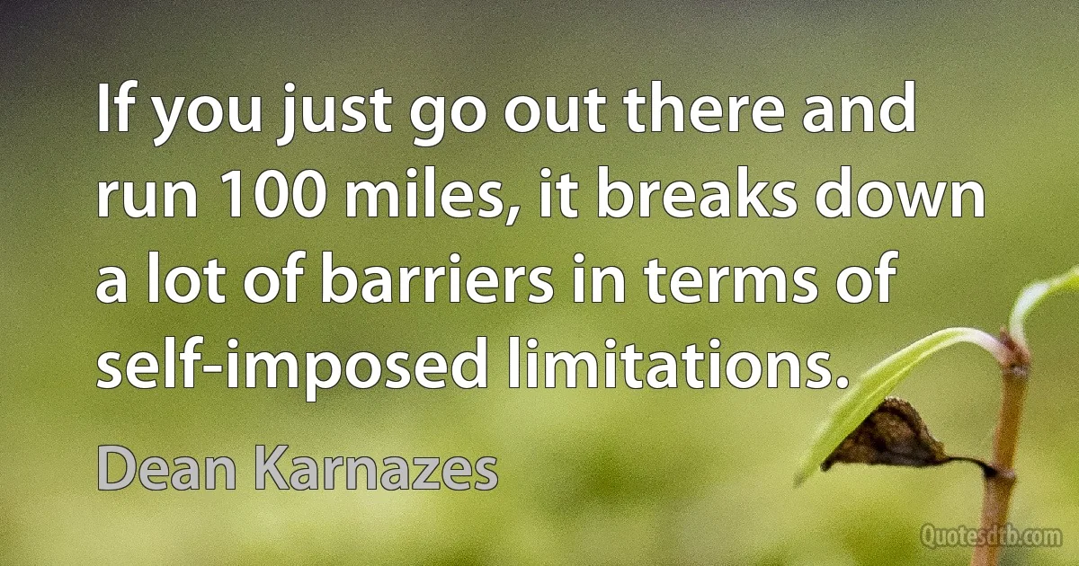 If you just go out there and run 100 miles, it breaks down a lot of barriers in terms of self-imposed limitations. (Dean Karnazes)