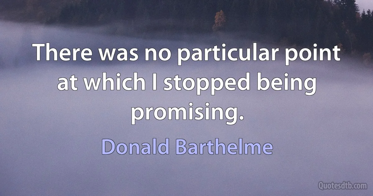 There was no particular point at which I stopped being promising. (Donald Barthelme)