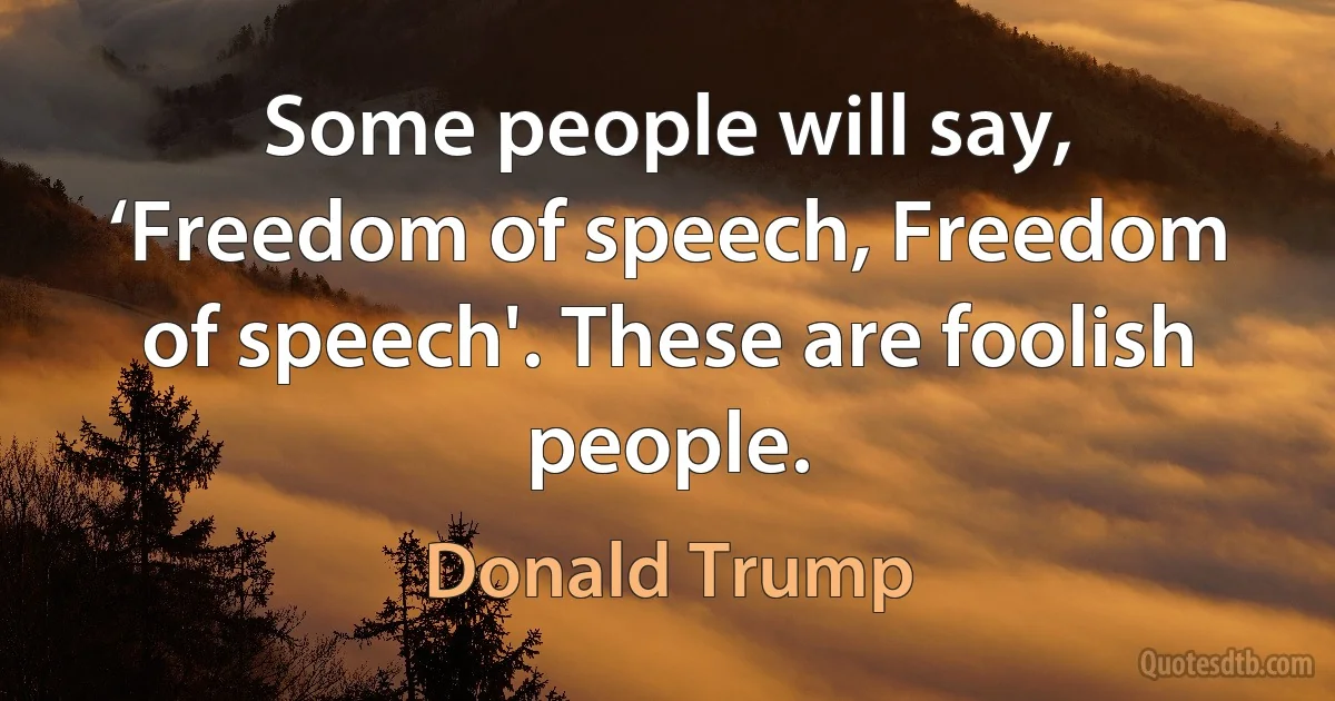 Some people will say, ‘Freedom of speech, Freedom of speech'. These are foolish people. (Donald Trump)