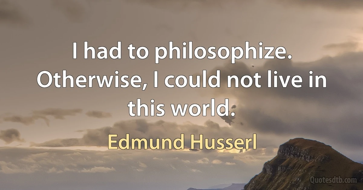 I had to philosophize. Otherwise, I could not live in this world. (Edmund Husserl)