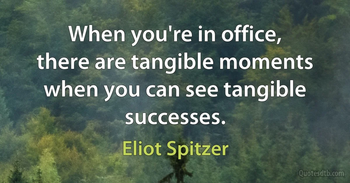 When you're in office, there are tangible moments when you can see tangible successes. (Eliot Spitzer)