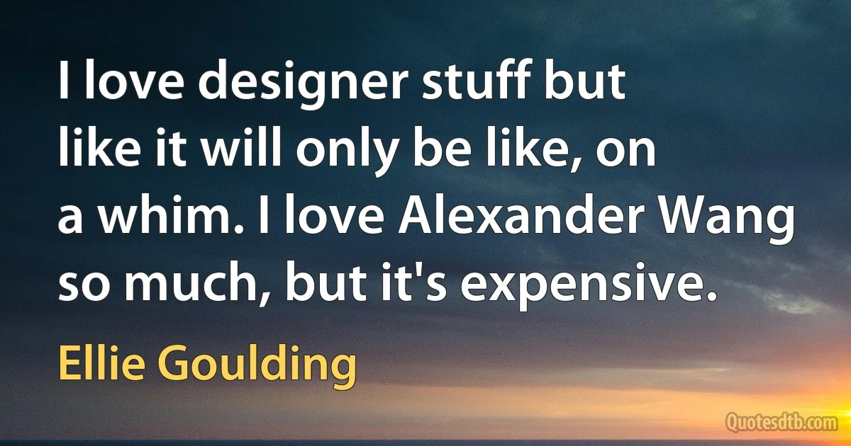 I love designer stuff but like it will only be like, on a whim. I love Alexander Wang so much, but it's expensive. (Ellie Goulding)