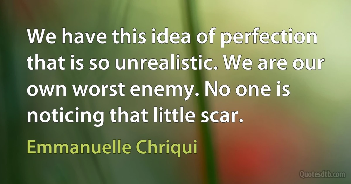 We have this idea of perfection that is so unrealistic. We are our own worst enemy. No one is noticing that little scar. (Emmanuelle Chriqui)