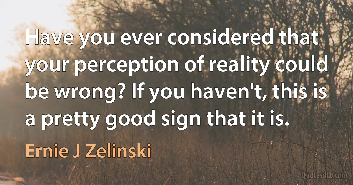 Have you ever considered that your perception of reality could be wrong? If you haven't, this is a pretty good sign that it is. (Ernie J Zelinski)