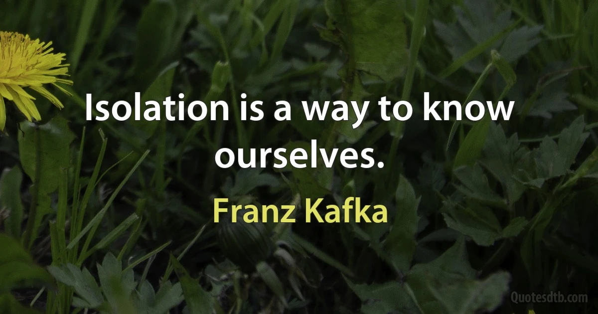 Isolation is a way to know ourselves. (Franz Kafka)