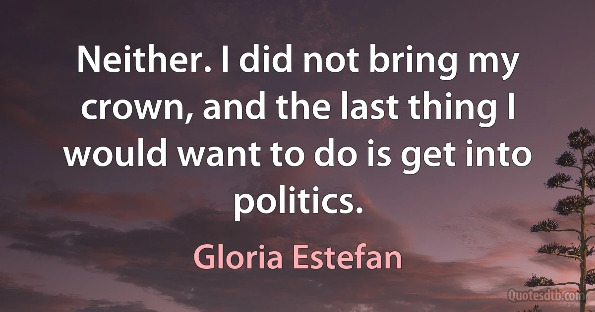 Neither. I did not bring my crown, and the last thing I would want to do is get into politics. (Gloria Estefan)