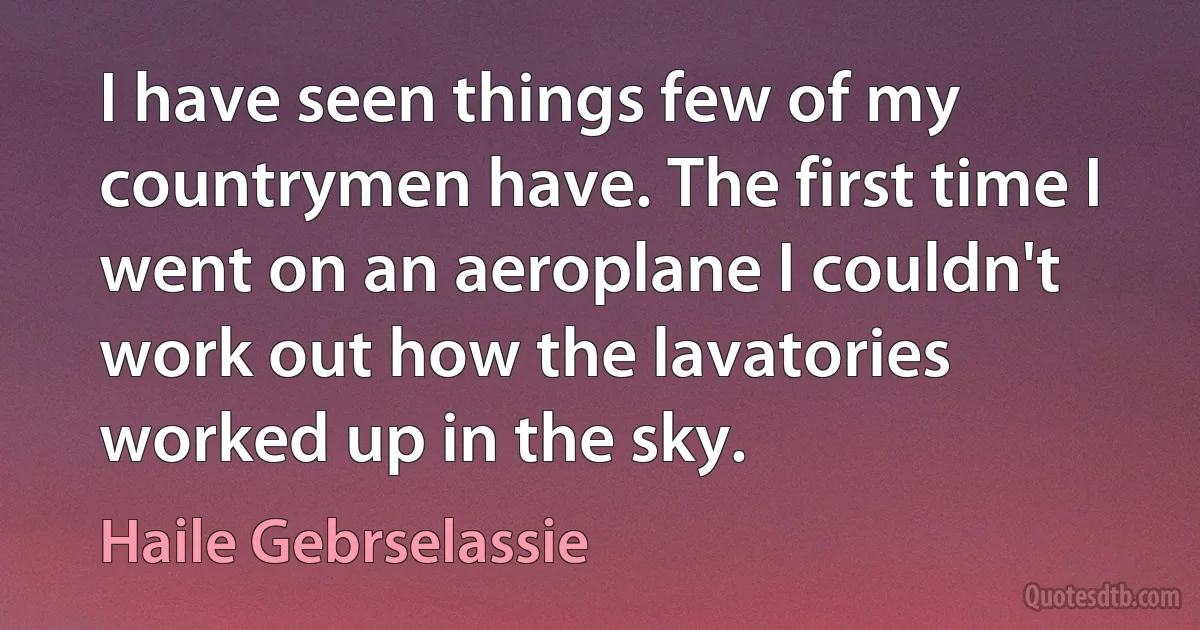 I have seen things few of my countrymen have. The first time I went on an aeroplane I couldn't work out how the lavatories worked up in the sky. (Haile Gebrselassie)