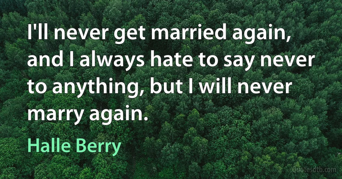 I'll never get married again, and I always hate to say never to anything, but I will never marry again. (Halle Berry)