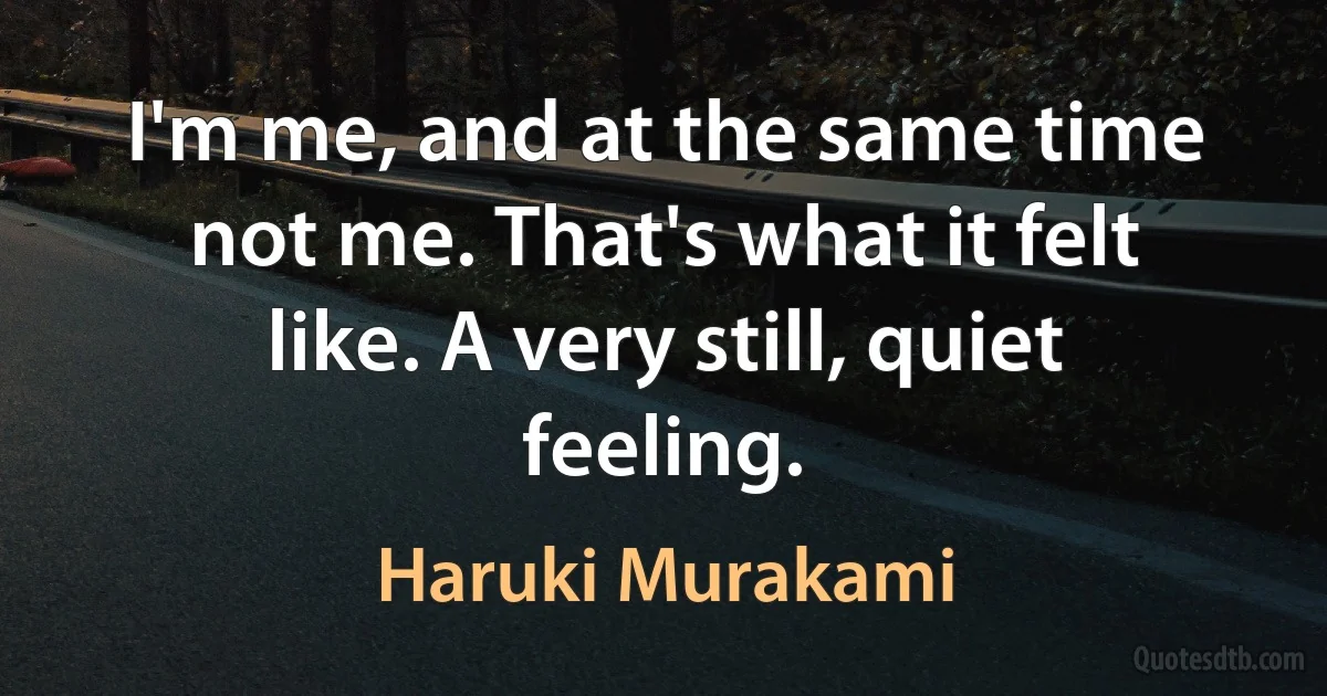 I'm me, and at the same time not me. That's what it felt like. A very still, quiet feeling. (Haruki Murakami)