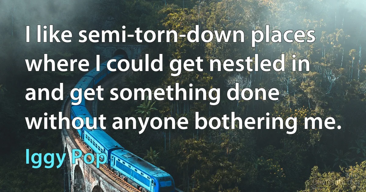 I like semi-torn-down places where I could get nestled in and get something done without anyone bothering me. (Iggy Pop)