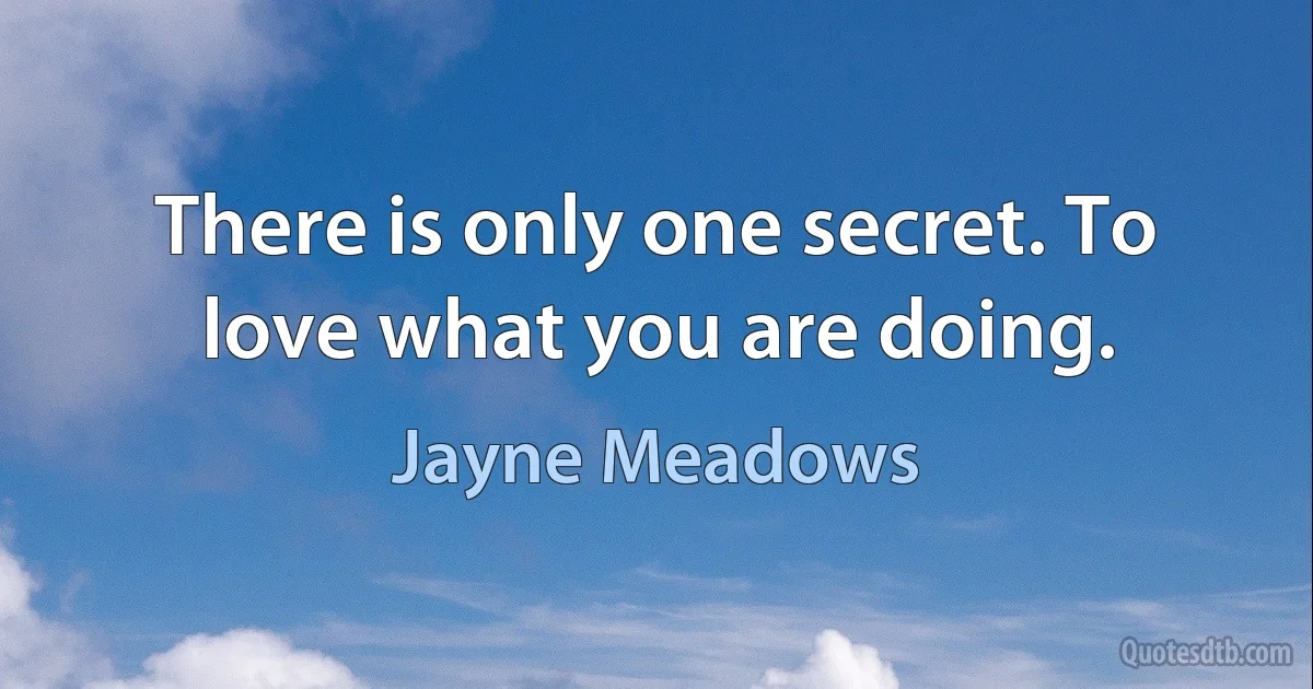 There is only one secret. To love what you are doing. (Jayne Meadows)