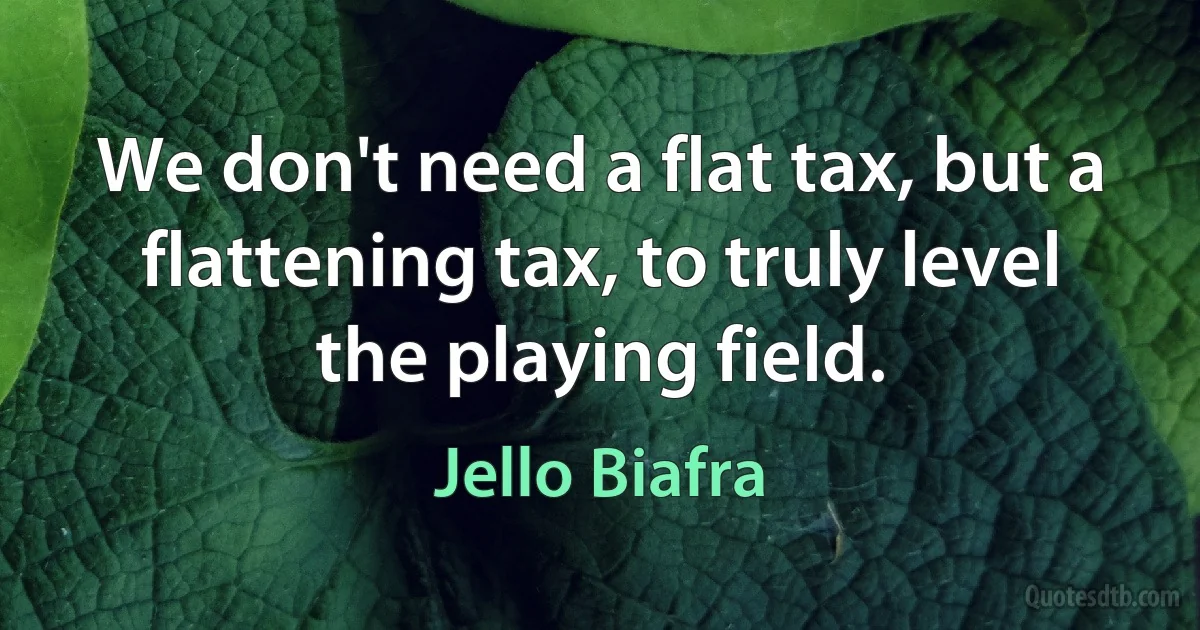 We don't need a flat tax, but a flattening tax, to truly level the playing field. (Jello Biafra)