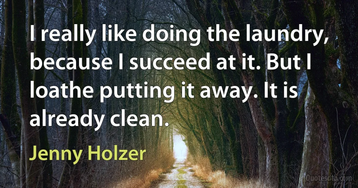 I really like doing the laundry, because I succeed at it. But I loathe putting it away. It is already clean. (Jenny Holzer)