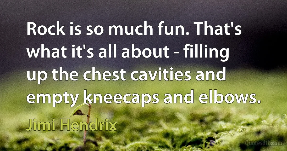 Rock is so much fun. That's what it's all about - filling up the chest cavities and empty kneecaps and elbows. (Jimi Hendrix)