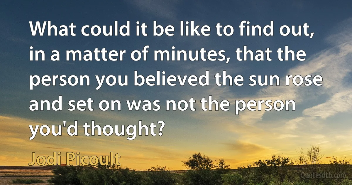 What could it be like to find out, in a matter of minutes, that the person you believed the sun rose and set on was not the person you'd thought? (Jodi Picoult)