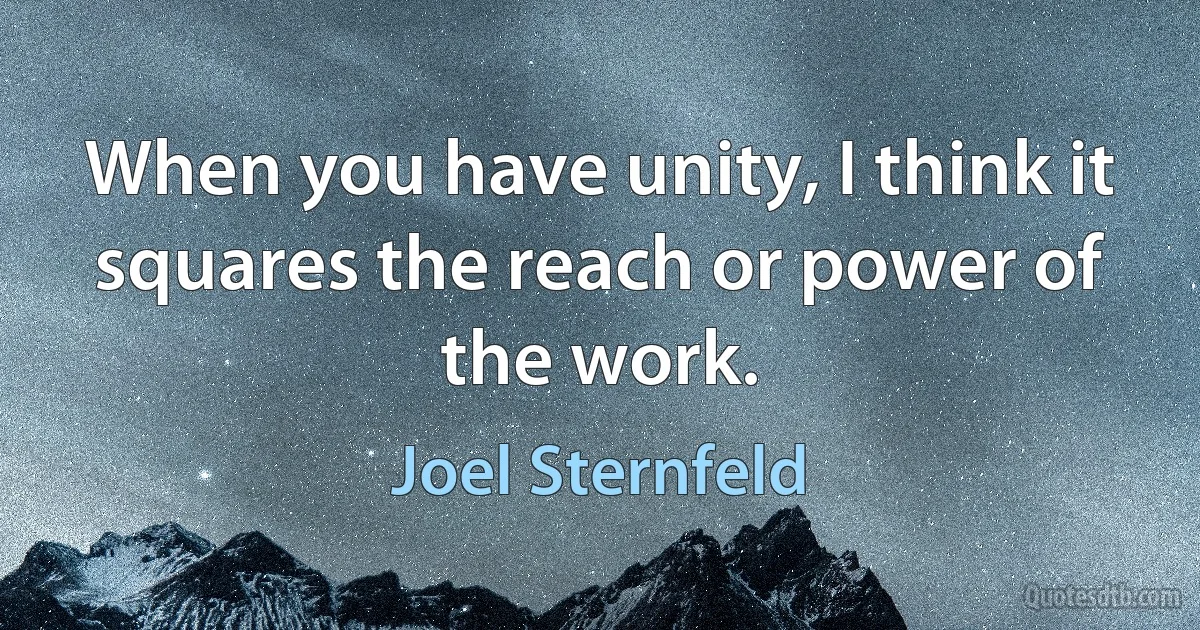 When you have unity, I think it squares the reach or power of the work. (Joel Sternfeld)