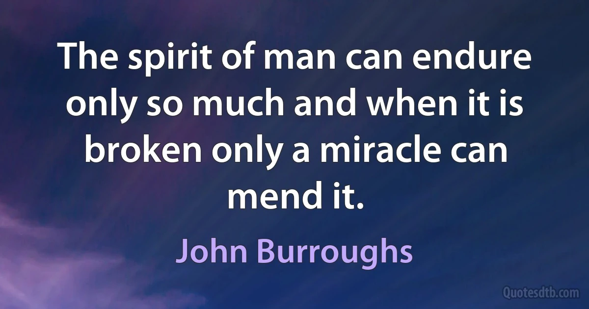 The spirit of man can endure only so much and when it is broken only a miracle can mend it. (John Burroughs)