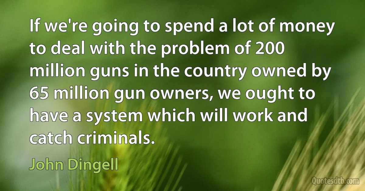 If we're going to spend a lot of money to deal with the problem of 200 million guns in the country owned by 65 million gun owners, we ought to have a system which will work and catch criminals. (John Dingell)