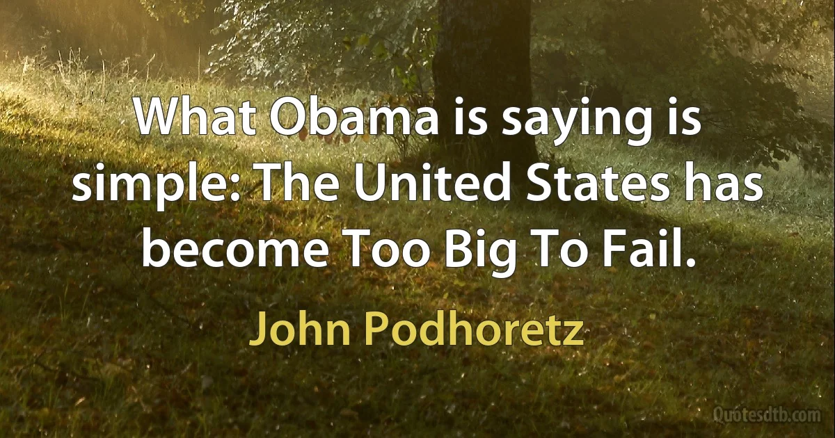 What Obama is saying is simple: The United States has become Too Big To Fail. (John Podhoretz)