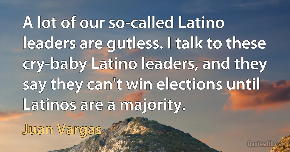 A lot of our so-called Latino leaders are gutless. I talk to these cry-baby Latino leaders, and they say they can't win elections until Latinos are a majority. (Juan Vargas)